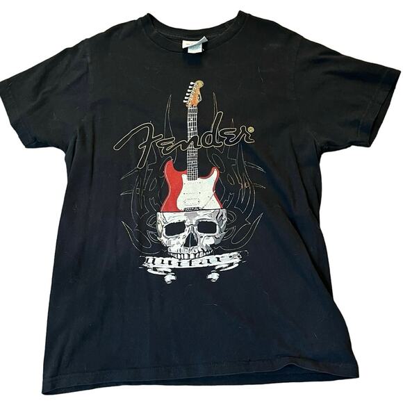 Vintage Fender Guitar Men's MD Stratocaster Skull & Flames Graphic T-shirt - Picture 1 of 4
